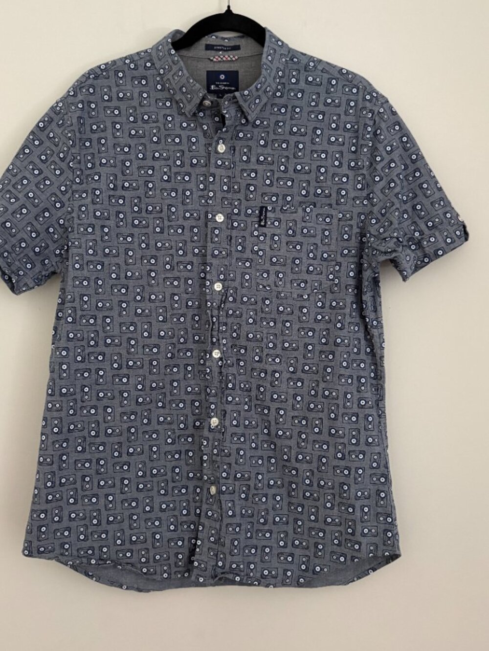 Ben Sherman Cassette Tape Print Button Up Shirt Geek Chic Retro Rockabilly L - Picture 2 of 7